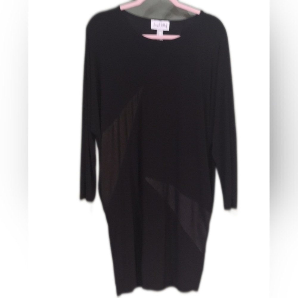 Joseph Ribkoff Black & Metallic Paneled Lined Sheath Midi Dress w/ Pockets 8